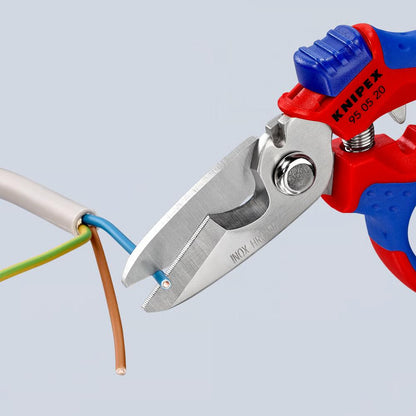 KNIPEX 95 05 20 SB Tijeras de electricista acodadas con mangos en dos componentes, reforzadas con fibra de vidrio pulido espejo 160 mm