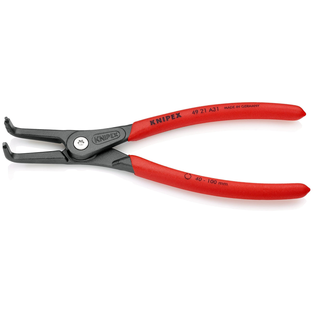 KNIPEX 49 21 A31 SB Pinza para anillos de retención exteriores de precisión con puntas ángulo 90° con mangos de plástico pavonada 210 mm (8'')