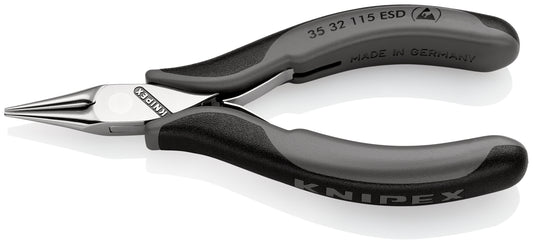 KNIPEX 35 32 115 ESD Pinza de montaje para electrónica ESD con articulación machihembrada con mangos multicomponentes 115 mm