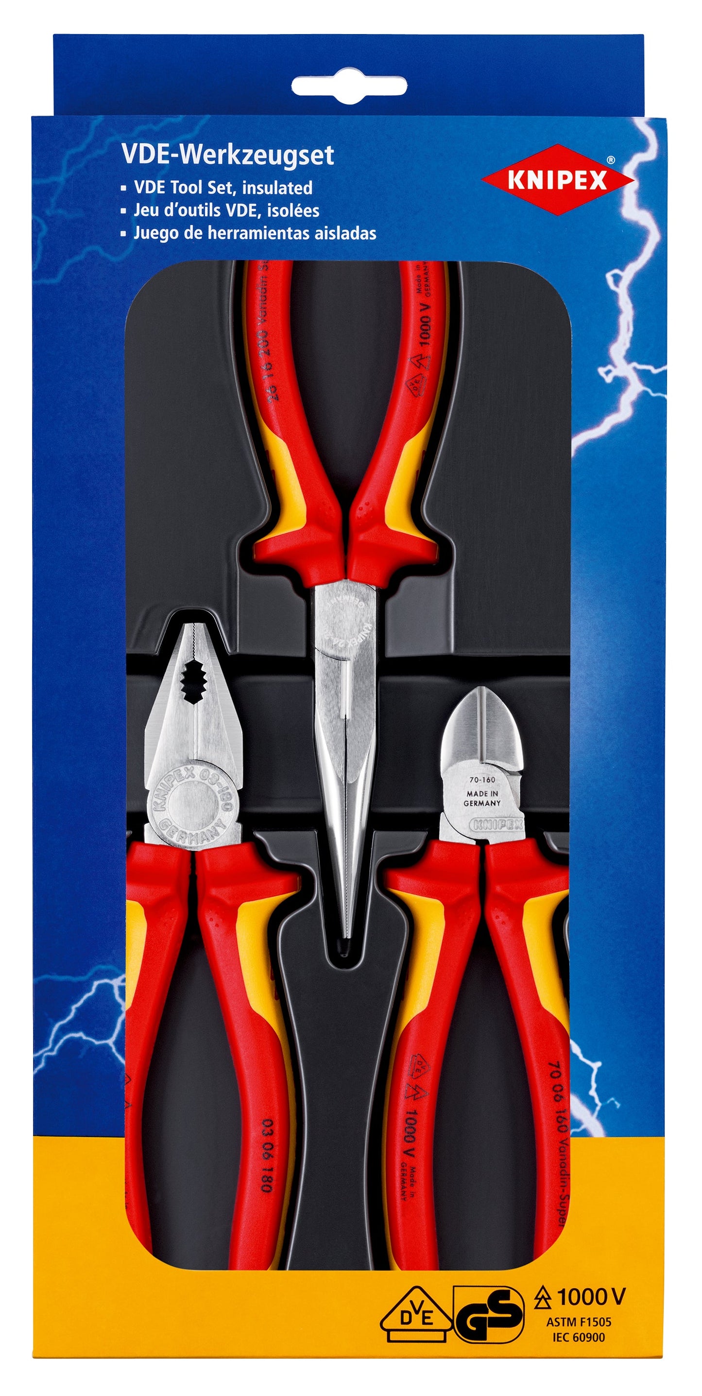 KNIPEX 00 20 12 Kit de pinzas aisladas 3 piezas