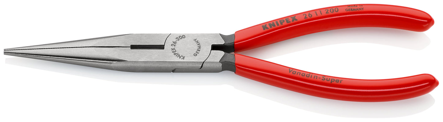 KNIPEX 26 11 200 SB Pinza de punta larga con filos de corte con mangos de plástico pavonada 200 mm (8″)