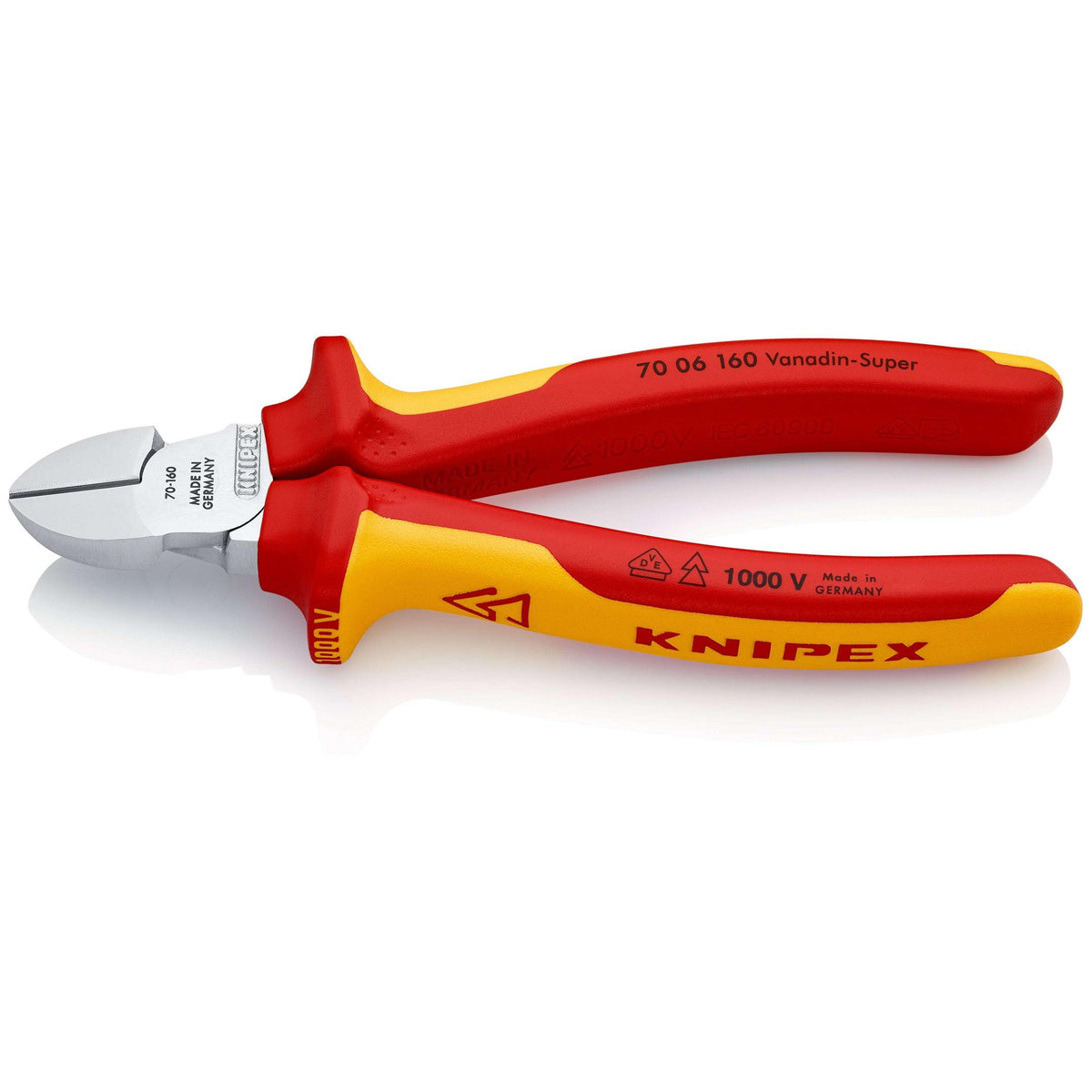 KNIPEX 70 06 160 Pinza aislada de corte diagonal con mangos ergonómicos 1000V cromada 160 mm (6'')