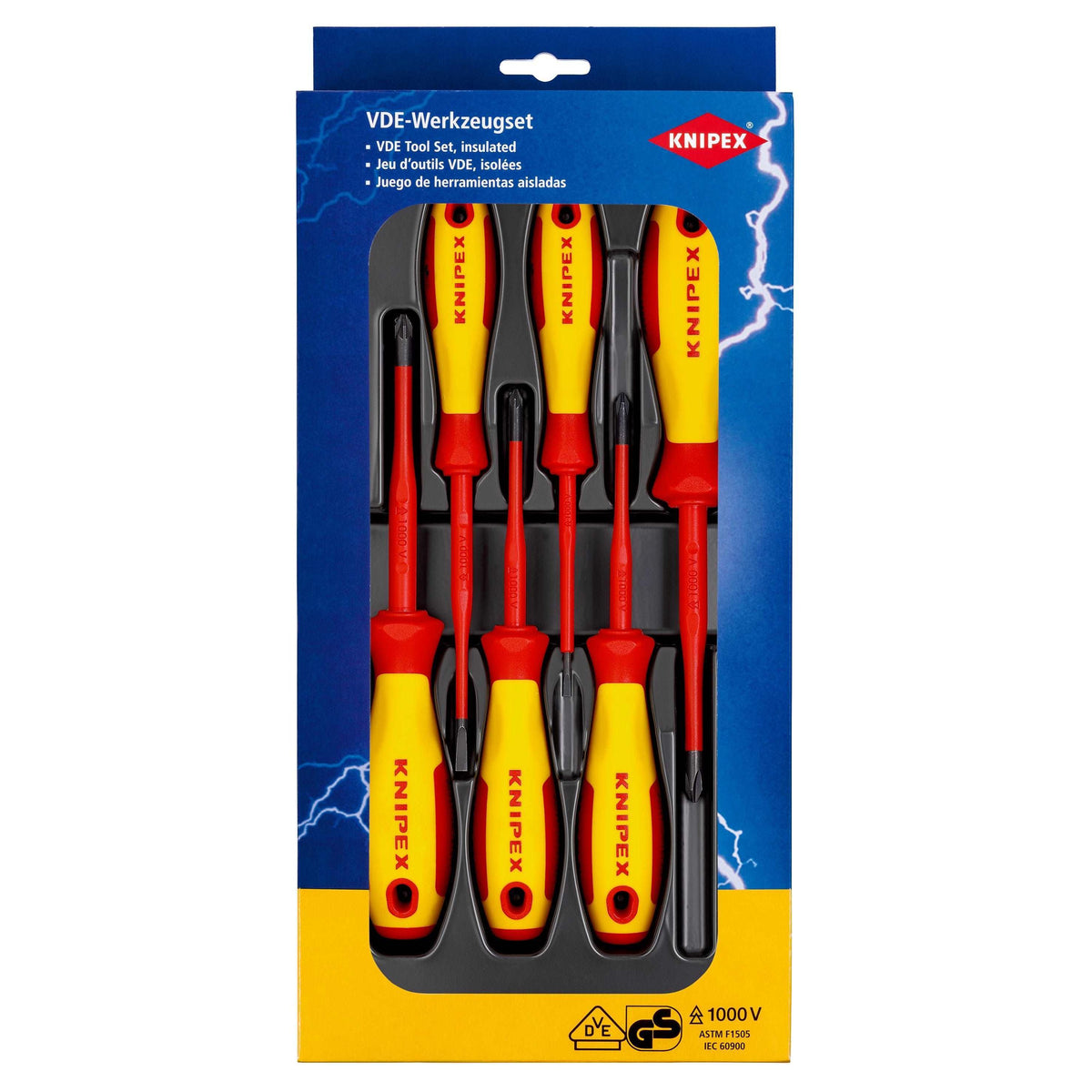 KNIPEX 00 20 12 V04 Juego de desarmadores aislados 1000V planos / cruz Phillips / Pozidriv Slim en estuche plástico  (6 piezas)