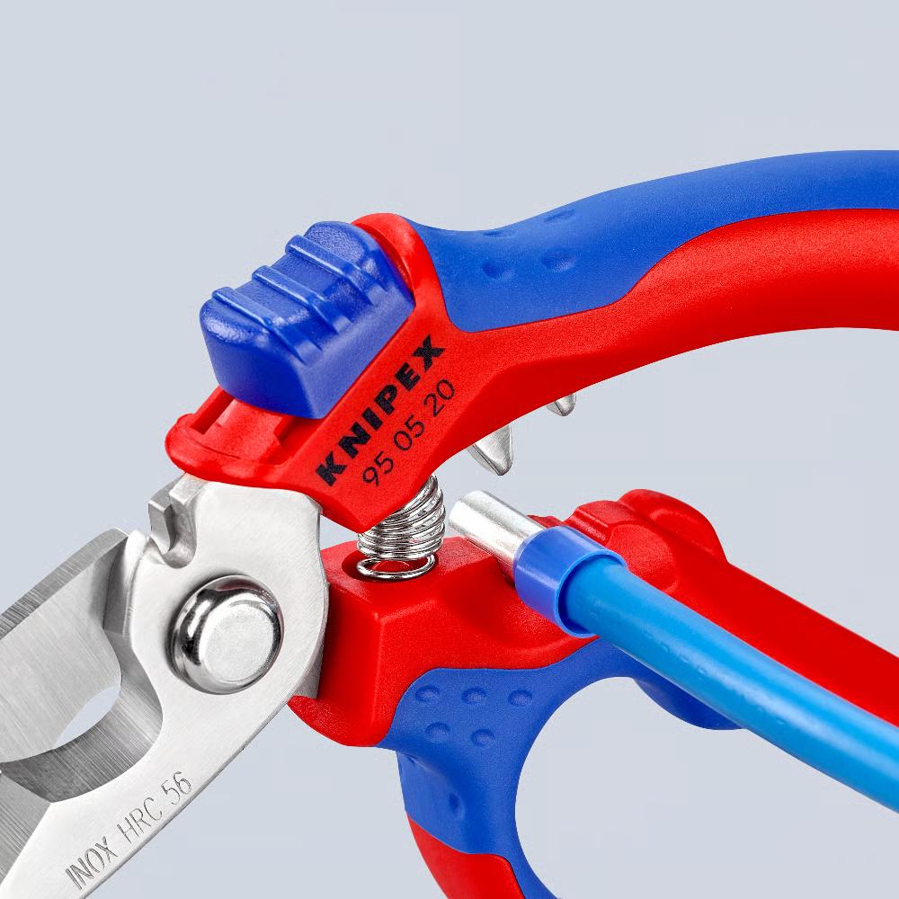 KNIPEX 95 05 20 SB Tijeras de electricista acodadas con mangos en dos componentes, reforzadas con fibra de vidrio pulido espejo 160 mm