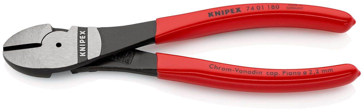 KNIPEX 74 01 180 Pinzas de corte diagonal tipo extra fuerte con mangos de plástico acabado pavonado 180 mm
