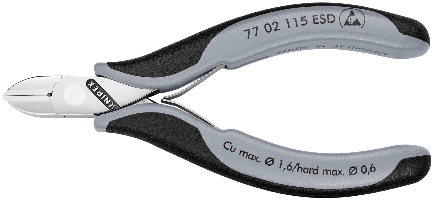 KNIPEX 77 02 115 ESD Pinza de corte diagonal para electrónica ESD Con articulación machihembrada con mangos en dos componentes 117 mm