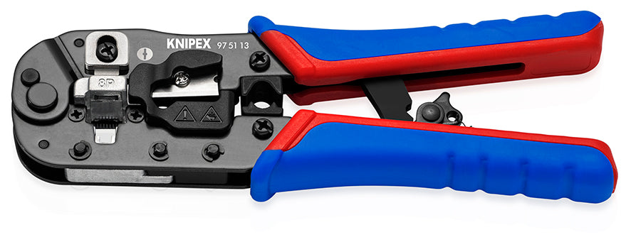 KNIPEX 97 51 13 Pinzas para crimpar conectores Western RJ45 con mangos en dos componentes bruñido 191 mm