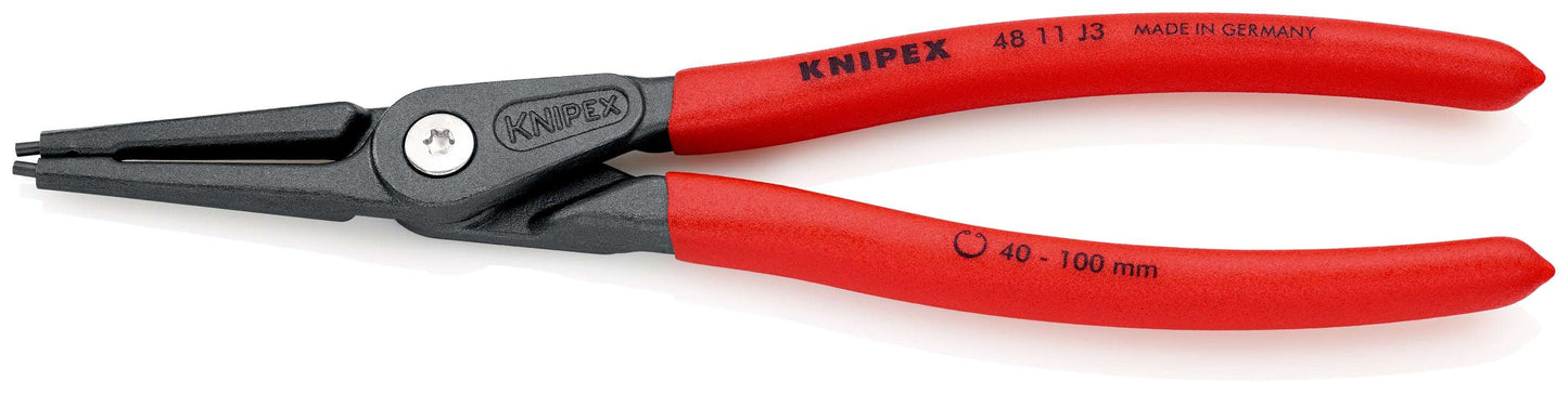 KNIPEX 48 11 J3 SB Pinza de precisión para anillos de retención interiores en taladros recubiertos de plástico antideslizante acabado pavonado 225 mm