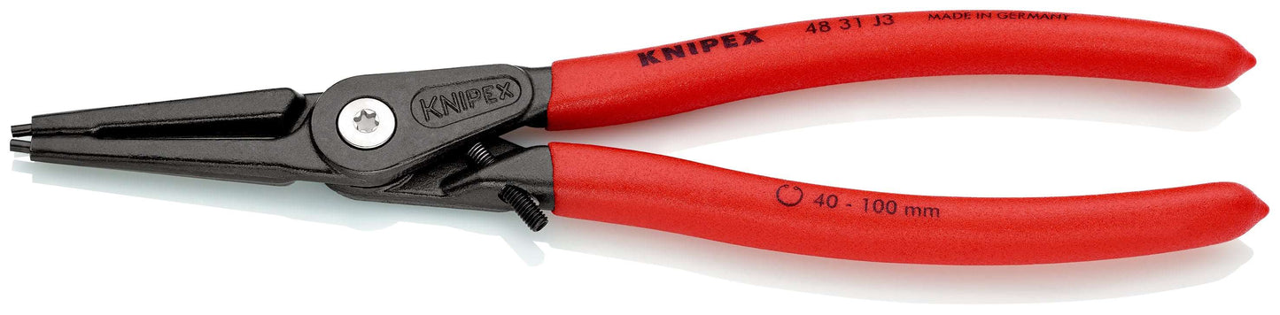 KNIPEX 48 31 J3 Pinza de precisión para anillos de retención Para anillos de retención interiores en taladros Con protección contra la sobreexpansión recubiertos de plástico antideslizante acabado pavonado 225 mm