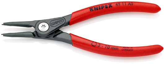 KNIPEX 49 11 A0 Pinza de precisión para arandelas para arandelas exteriores de ejes Mangos plasticos por inmersión antideslizantes gris atramentado 140 mm