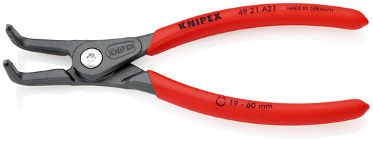 KNIPEX 49 21 A21 Pinza de precisión para arandelas para arandelas exteriores de ejes Mangos plasticos por inmersión antideslizantes gris atramentado 165 mm