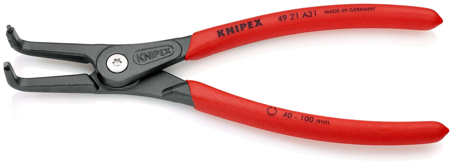 KNIPEX 49 21 A31 SB Pinza de precisión para anillos de retención exteriores de ejes recubiertos de plástico antideslizante acabado pavonado 210 mm