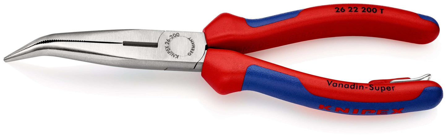 KNIPEX 26 22 200 T BK Pinza de punta larga con filos de corte ángulo de 40º con mangos ergonómicos con protección anticaídas pavonada 200 mm (8″)