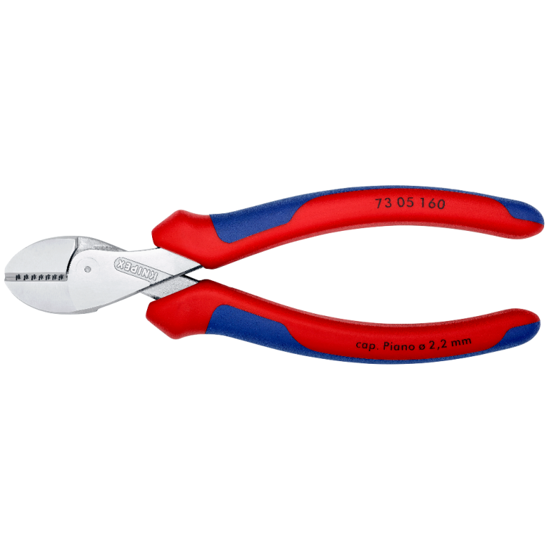 KNIPEX 73 05 160 SB Pinza de corte diagonal compacta X-Cut de alta palanca con mangos ergonómicos cromada 160 mm (6.25'')