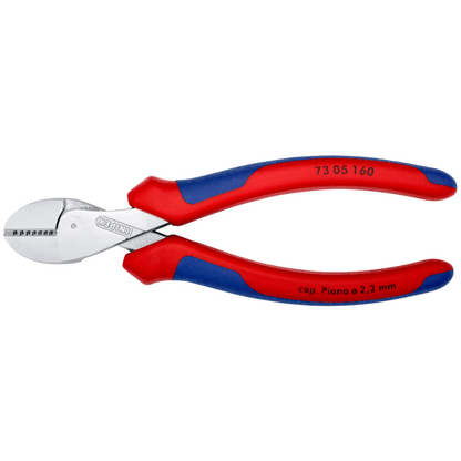 KNIPEX 73 05 160 SB Pinza de corte diagonal compacta X-Cut de alta palanca con mangos ergonómicos cromada 160 mm (6.25'')