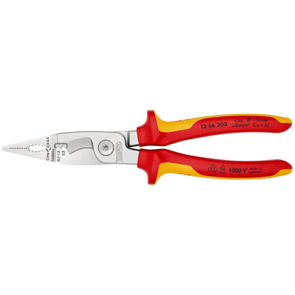 KNIPEX 13 86 200 Pinza aislada para instalaciones eléctricas 6 en 1 con mangos ergonómicos 1000V cromada 200 mm (8'')