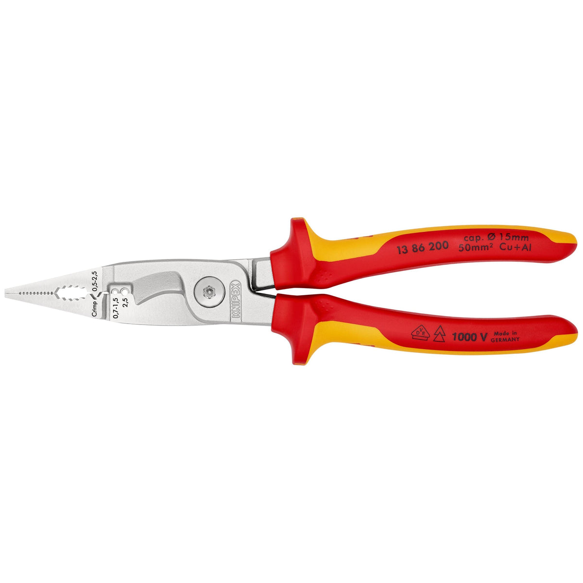 KNIPEX 13 86 200 Pinza aislada para instalaciones eléctricas 6 en 1 con mangos ergonómicos 1000V cromada 200 mm (8'')