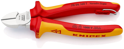 KNIPEX 70 06 160 T Pinza aislada de corte diagonal con mangos ergonómicos 1000V con protección anticaídas cromada 160 mm (6.25'')