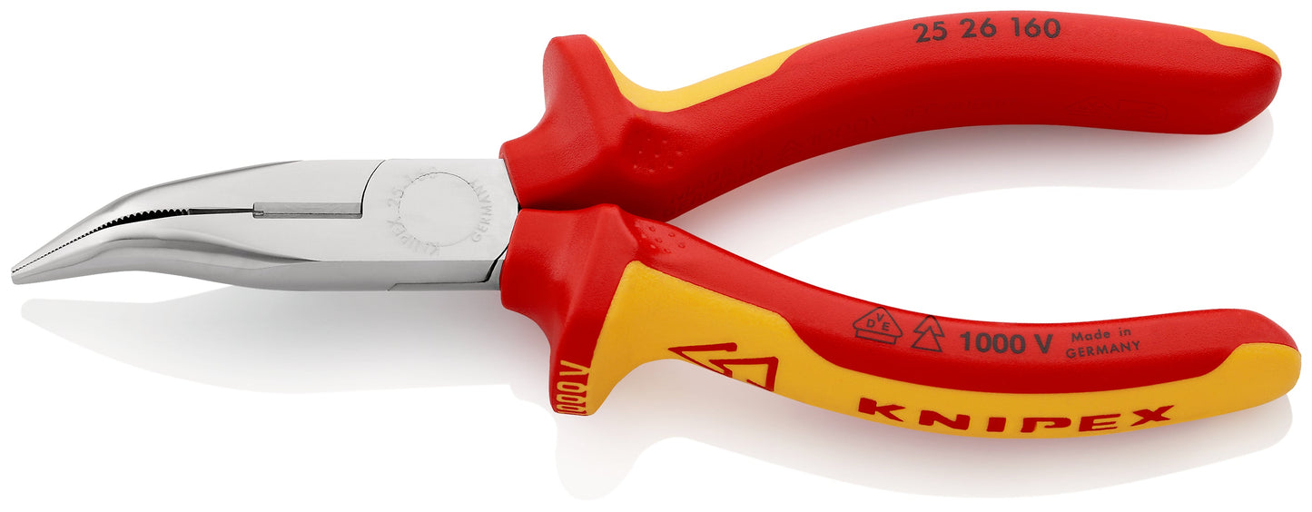 KNIPEX 25 26 160 Pinza aislada de punta larga con filos de corte ángulo de 45°con mangos ergonómicos 1000V cromada 160 mm (6.25″)