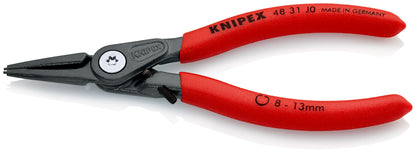 KNIPEX 48 31 J0 Pinza para anillos de retención interiores con limitador y puntas rectas con mangos de plástico pavonada 140 mm (5.5'')