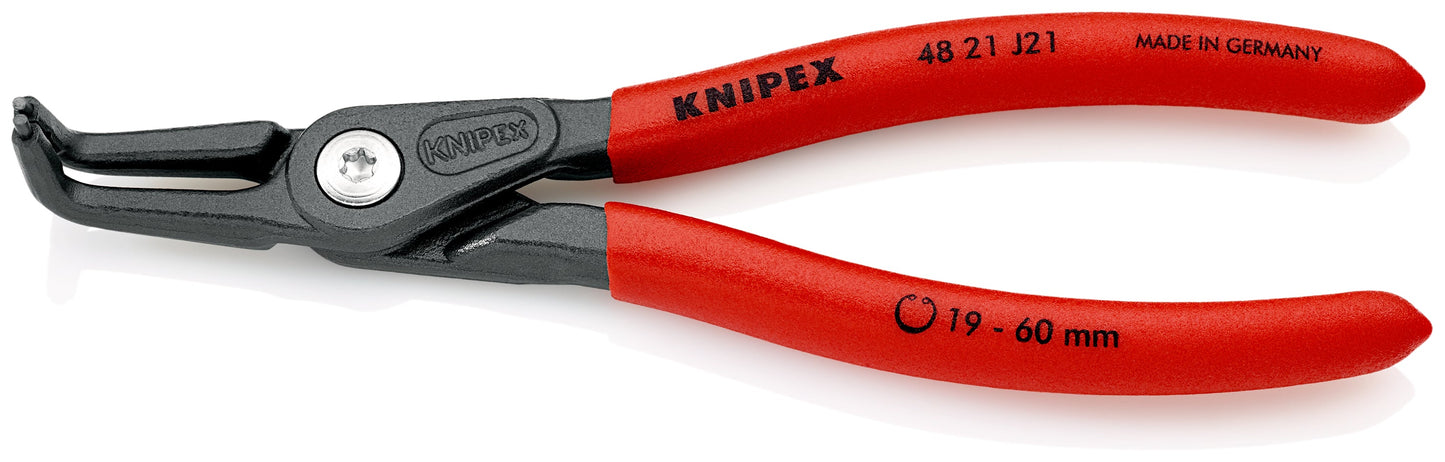 KNIPEX 48 21 J41 SB Pinza para anillos de retención interiores de precisión con puntas ángulo 90° con mangos de plástico pavonada 305 mm (12'')