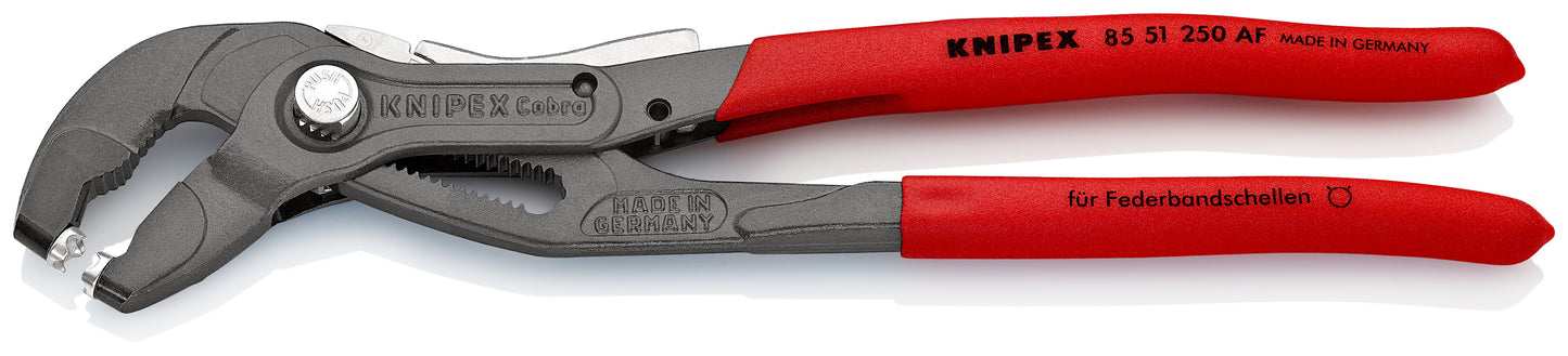 KNIPEX 85 51 250 AF Pinza para abrazaderas Con fijador con mangos de plástico antideslizante acabado pavonado 250 mm