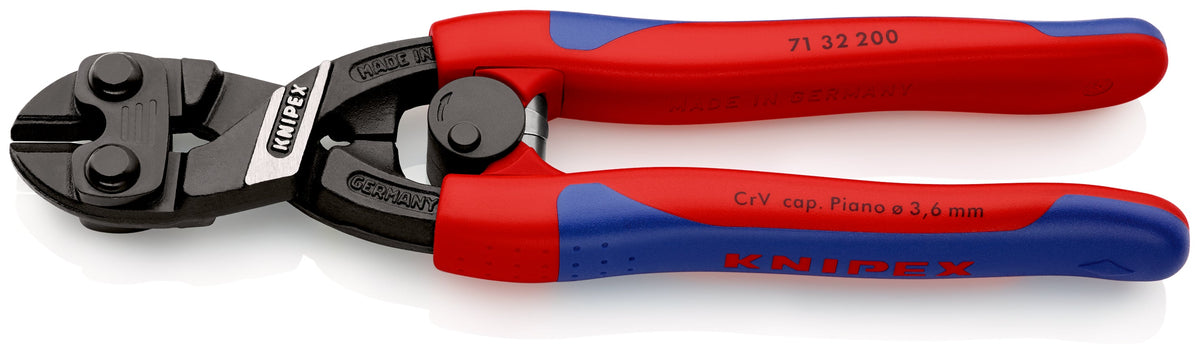 KNIPEX 71 32 200 SB Pinza cortapernos compacta CoBolt cuchillas con muesca con mangos ergonómicos delgados pavonada 200 mm (8'')