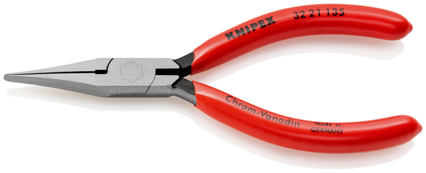 KNIPEX 32 21 135 Pinza de punta larga plana para ajuste de relevadores con mangos de plástico pavonada 135 mm (5.25″)