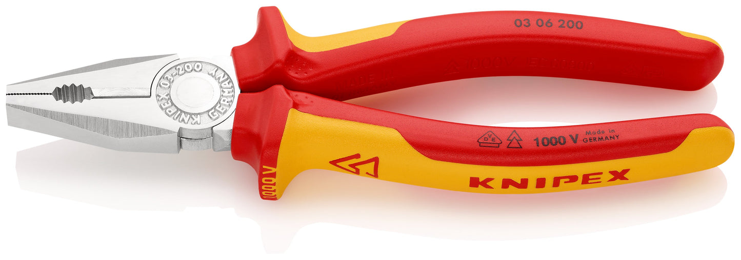 KNIPEX 03 06 200 SB Pinza aislada universal con mangos ergonómicos 1000V cromada 200 mm (8″)
