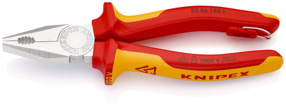 KNIPEX 03 06 180 T Pinza aislada universal con mangos ergonómicos 1000V con protección anticaídas cromada 180 mm (7.25″)