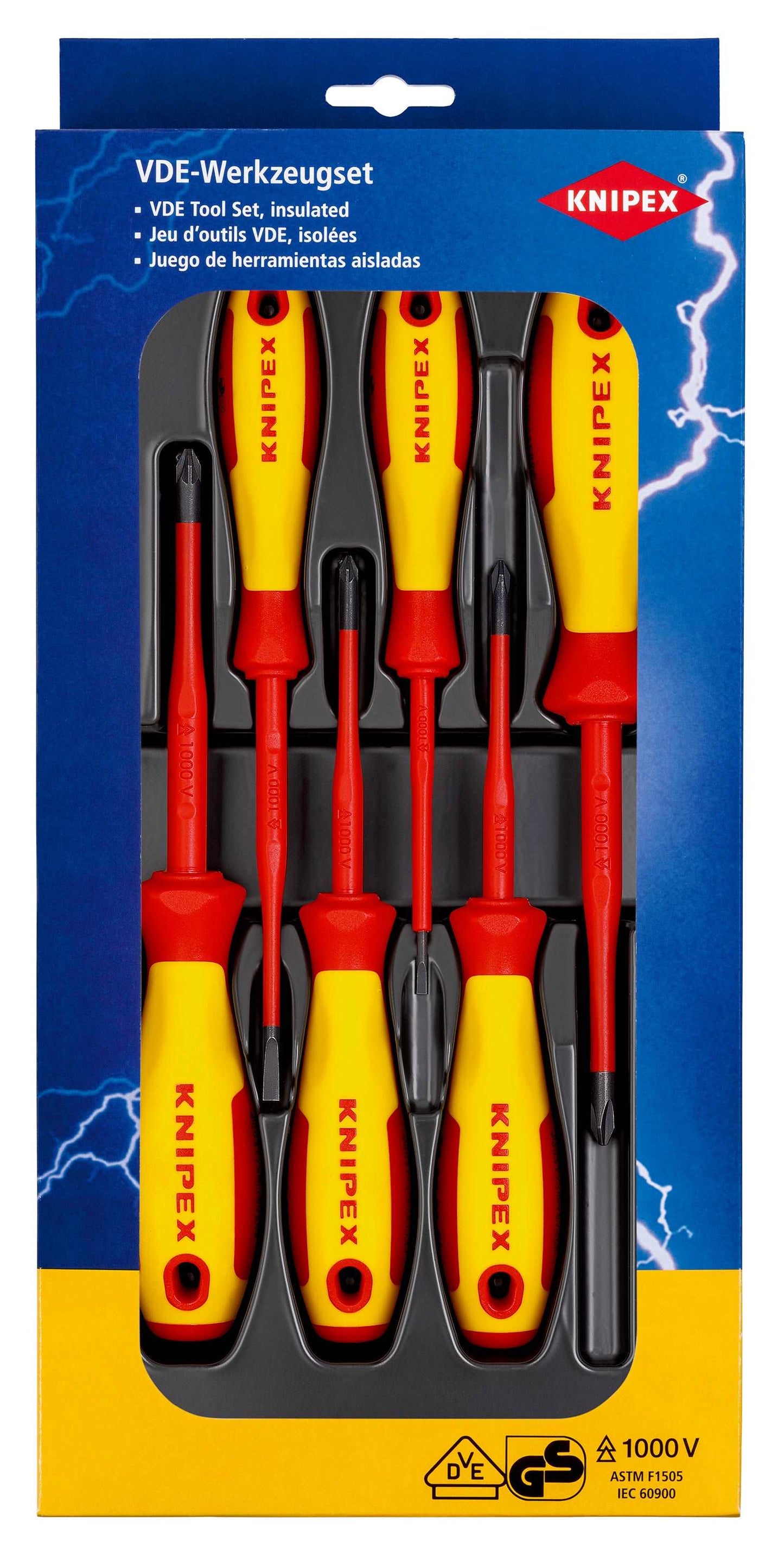 KNIPEX 00 20 12 V04 Kit de desarmadores aislados tornillo plano / Phillips/ Pozidriv 6 piezas