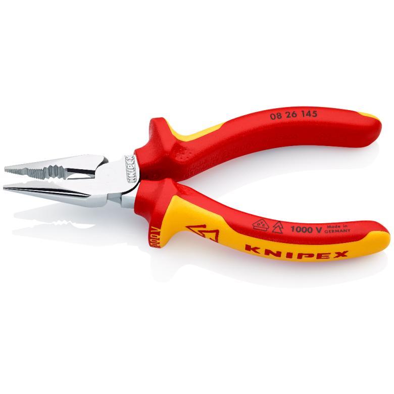 KNIPEX 08 26 145 SB Pinza aislada universal de punta fina con mangos ergonómicos 1000V cromada 145 mm (5.75″)