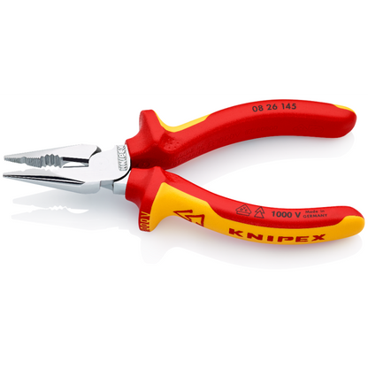 KNIPEX 08 26 145 SB Pinza aislada universal de punta fina con mangos ergonómicos 1000V cromada 145 mm (5.75″)