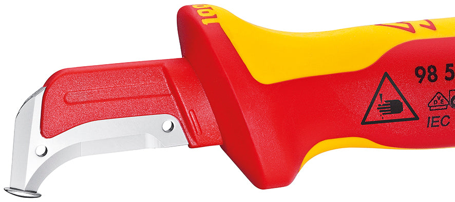 KNIPEX 98 55 SB Cuchillo pelacables aislado con guía de deslizamiento con mangos ergonómicos 1000V inoxidable 180 mm (7'')