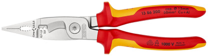 KNIPEX 13 86 200 Pinza aislada para instalaciones eléctricas 6 en 1 con mangos ergonómicos 1000V cromada 200 mm (8'')