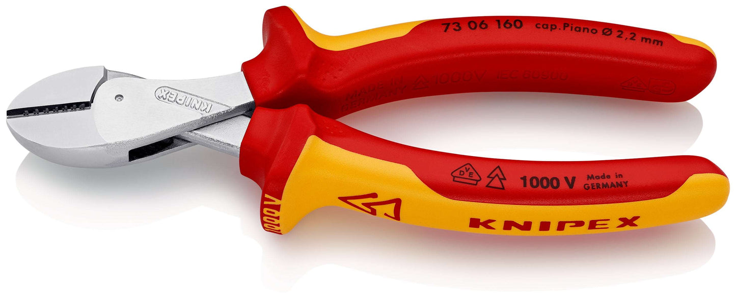 KNIPEX 73 06 160 X-Cut® Pinzas de corte diagonal compactas gran efecto palanca aislados con mangos en dos componentes, según norma VDE cromado 160 mm