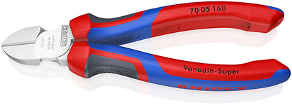 KNIPEX 70 05 160 SB Pinza de corte diagonal con mangos ergonómicos cromada 160 mm (6.25'')