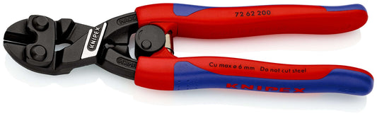 KNIPEX 72 62 200 Cortador tipo extra fuerte Para metal blando y plástico Con fundas esbeltas en dos componentes acabado pavonado 200 mm