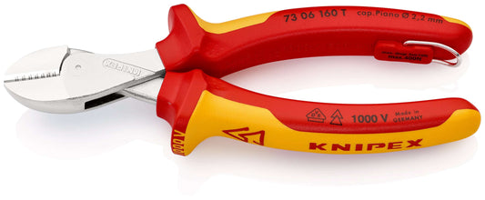 KNIPEX 73 06 160 T X-Cut® Pinzas de corte diagonal compactas Aislado con fundas multicomponente, homologado por VDE; con anilla de fijación aislada e integrada para colocar una protección anticaída cromado 160 mm