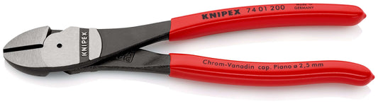 KNIPEX 74 01 200 SB Pinzas de corte diagonal tipo extra fuerte recubierto de plástico acabado pavonado 200 mm