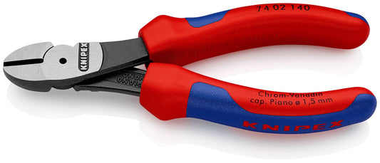 KNIPEX 74 02 140 SB Pinzas de corte diagonal tipo extra fuerte Con fundas en dos componentes acabado pavonado 140 mm