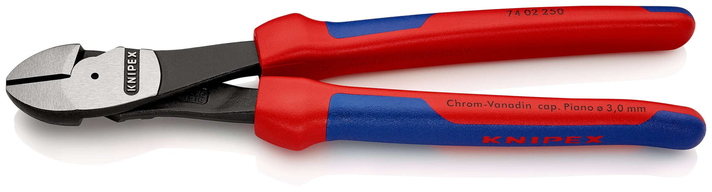 KNIPEX 74 02 250 SB Pinzas de corte diagonal tipo extra fuerte Con fundas en dos componentes acabado pavonado 250 mm