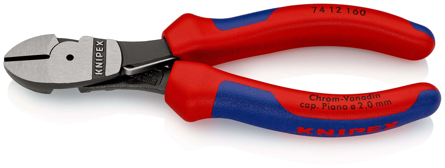 KNIPEX 74 12 160 SB Pinzas de corte diagonal tipo extra fuerte Con fundas en dos componentes acabado pavonado 160 mm