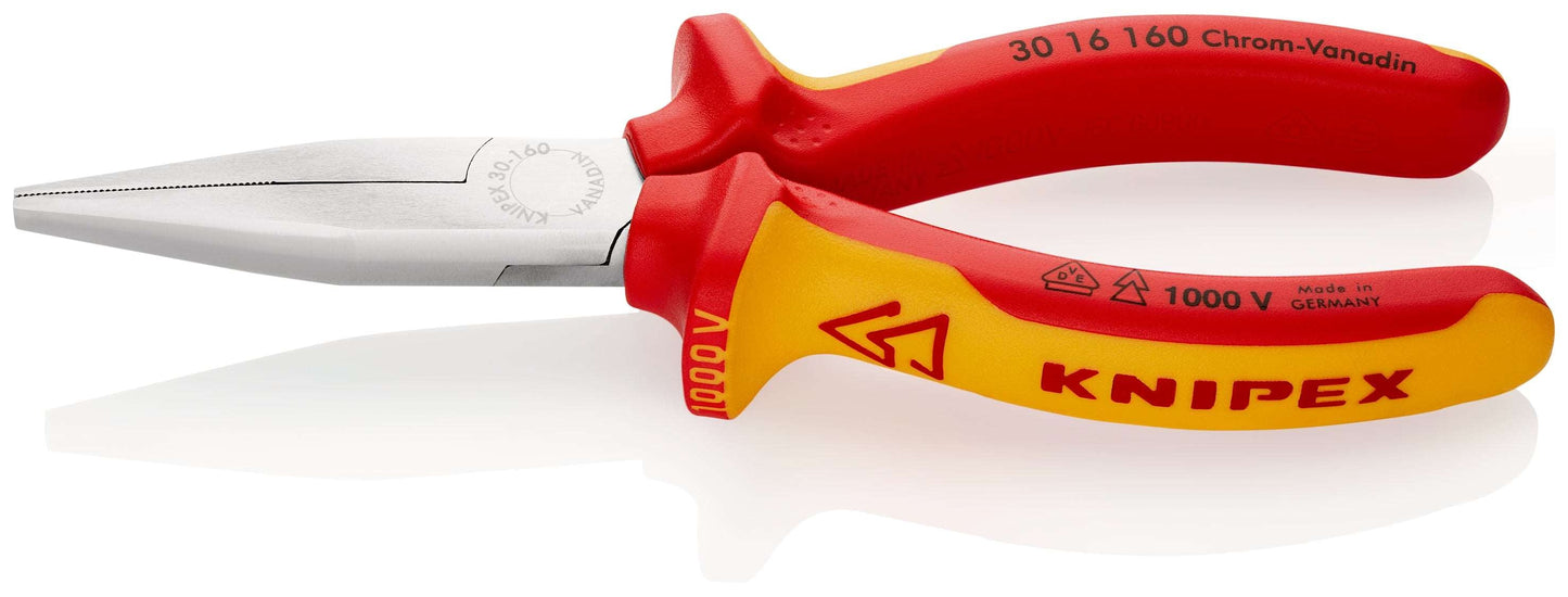 KNIPEX 30 16 160 Pinza aislada de punta larga plana con mangos ergonómicos 1000V cromada 160 mm (6.25″)