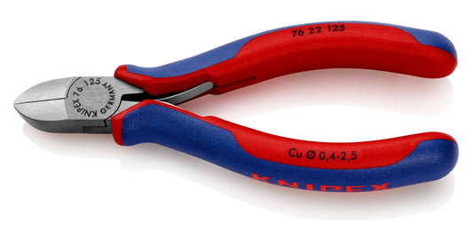 KNIPEX 76 22 125 Pinzas de corte diagonal Para electromecánica Con fundas en dos componentes acabado pavonado 125 mm