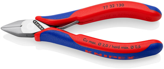 KNIPEX 77 32 130 Pinzas de corte diagonal para electrónica con articulación machihembrada con mangos multicomponentes 130 mm