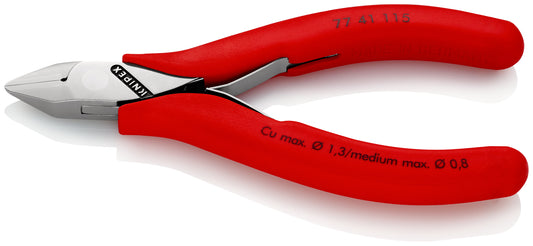 KNIPEX 77 41 115 Pinzas de corte diagonal para electrónica con articulación machihembrada con fundas de plástico antideslizantes 115 mm