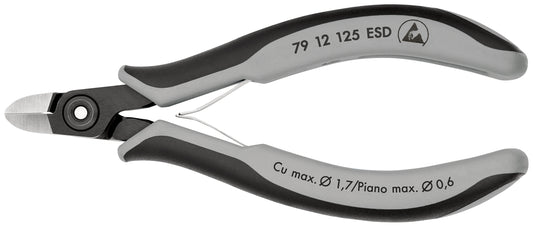 KNIPEX 79 12 125 ESD Pinzas de precisión de corte diagonal para electrónica ESD con mangos multicomponentes Barnizados 125 mm