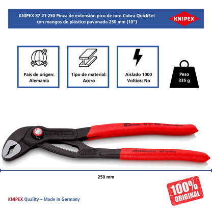 KNIPEX 87 21 250 Pinza de extensión pico de loro Cobra QuickSet 250 mm (10″)
