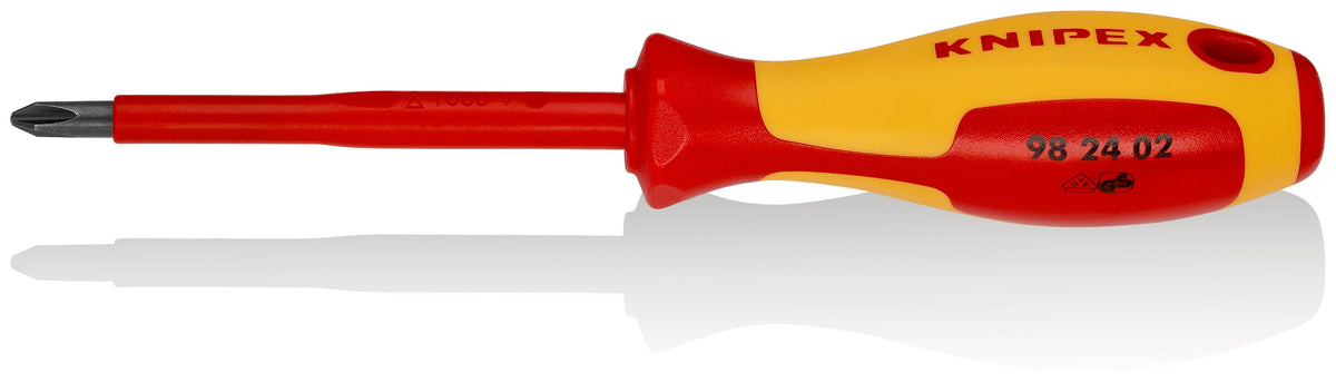 KNIPEX 98 24 02 Desarmador de cruz Phillips aislado PH2 con mango ergonómico 1000V bruñido 212 mm (8.25'')